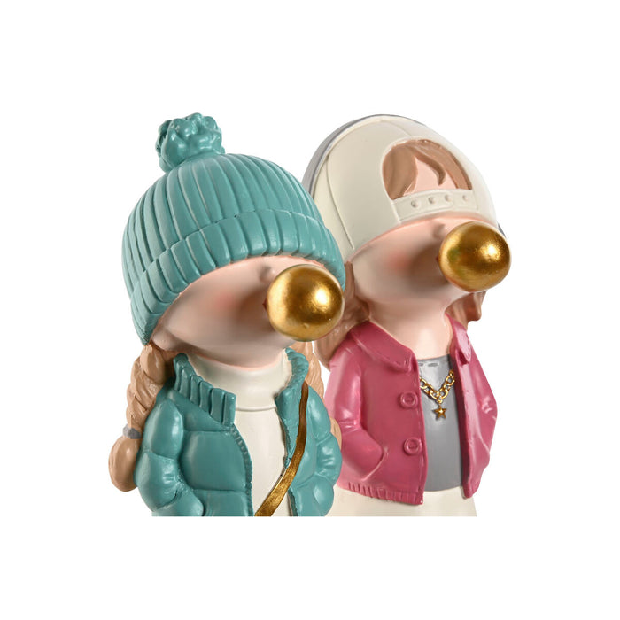 Декоративна фигурка Home ESPRIT Розов цвят тюркоаз Златен 8 x 10 x 20 cm (2 броя)