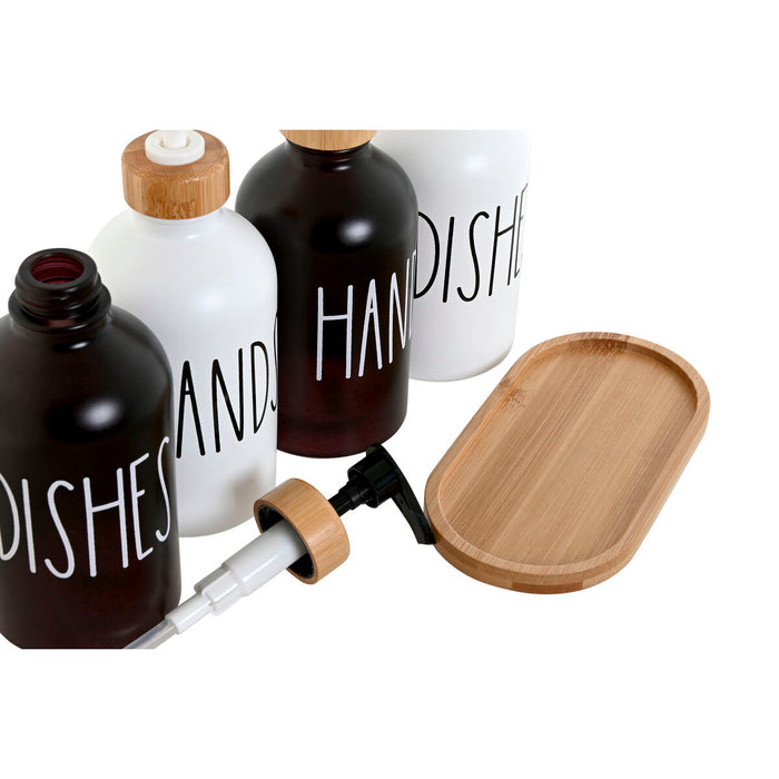 Дозатор за Сапун Home ESPRIT Бял Черен Бамбук Кристал 350 ml 15,5 x 8 x 19 cm (2 броя)