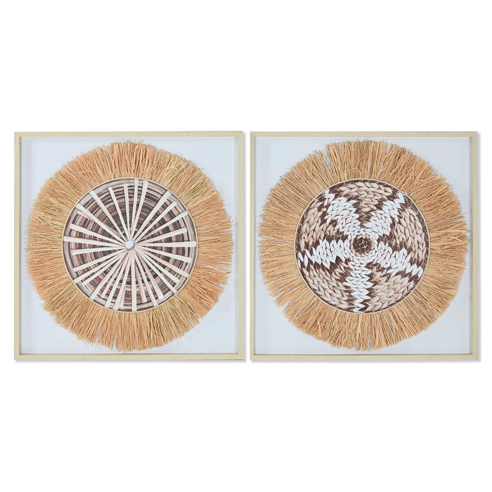 Пластно Home ESPRIT Бял Естествен Boho 60 x 3 x 60 cm (2 броя)