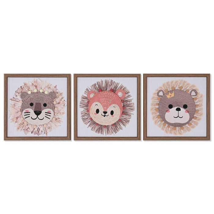 Пластно Home ESPRIT Бял Естествен Детски Животни 30 x 2,6 x 30 cm (3 броя)