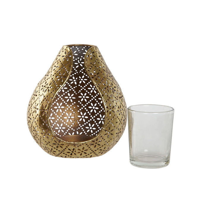 Поставка за свещ Home ESPRIT Златен Метал Кристал 12,5 x 11,5 x 13,5 cm