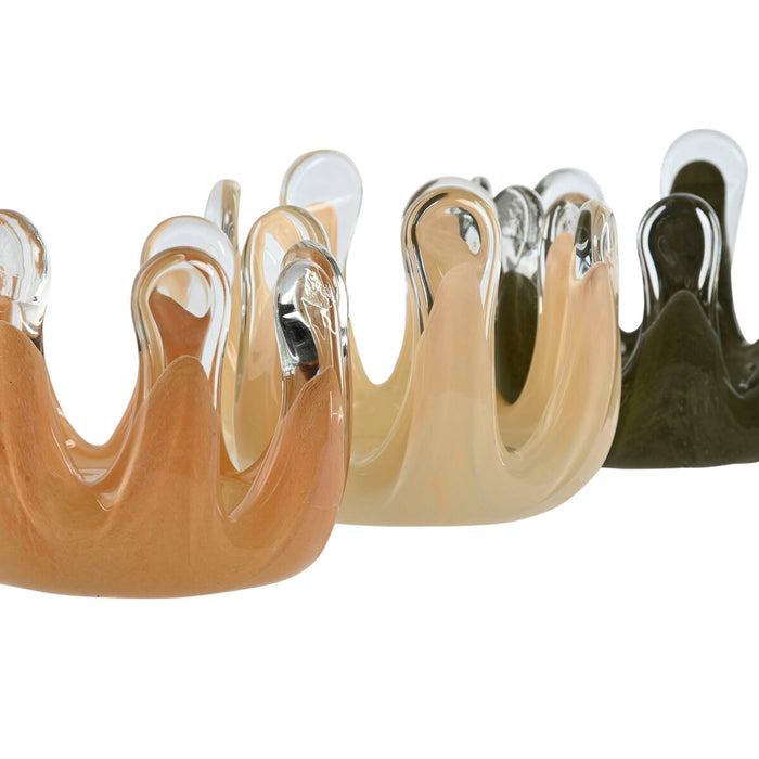 Поставка за свещ Home ESPRIT Зелен Сметана Праскова Кристал 12,5 x 12,5 x 9,5 cm (3 броя)