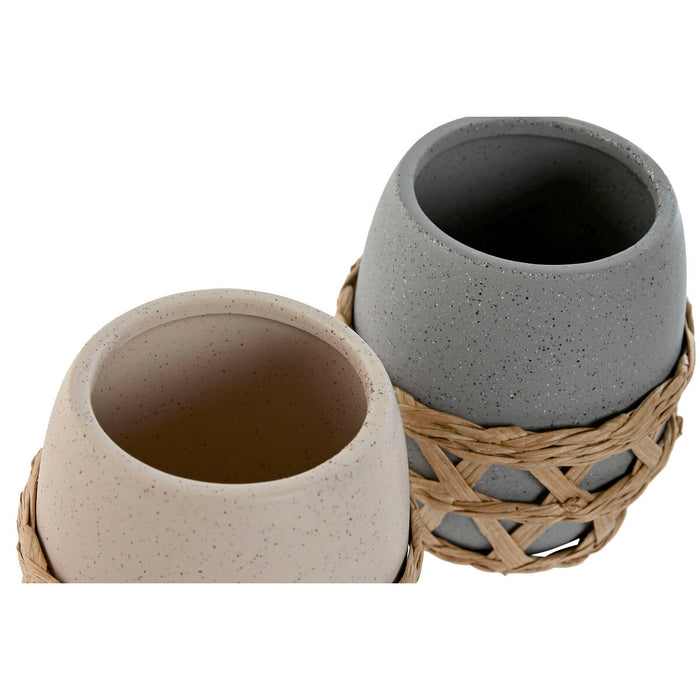 Поставка за четка за зъби Home ESPRIT Сив Сметана Dolomite 9 x 9 x 10,5 cm (2 броя)