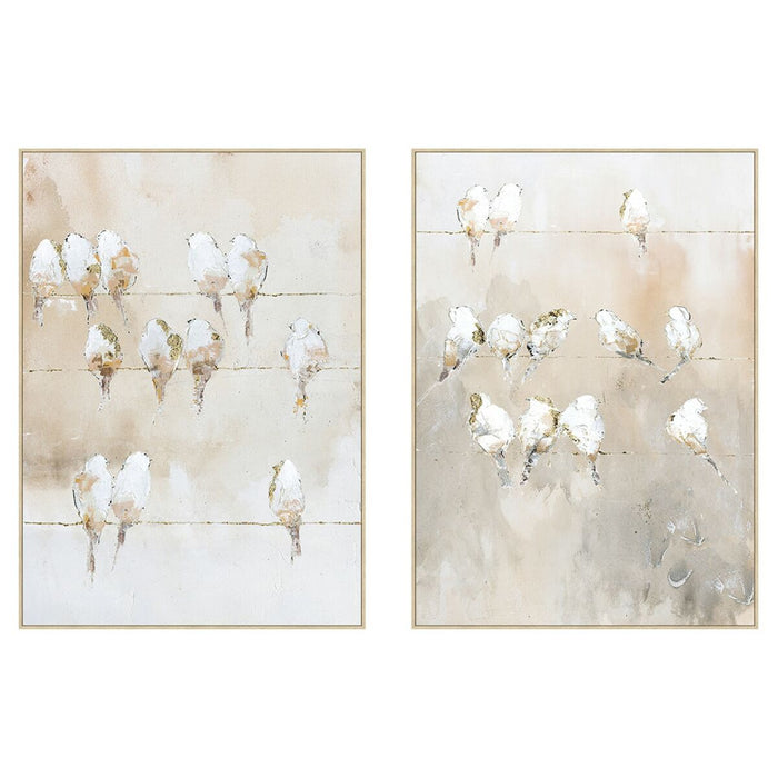 Картина Home ESPRIT Бял Бежов Сив Златен Птици Скандинавски 103 x 4,5 x 143 cm (2 броя)