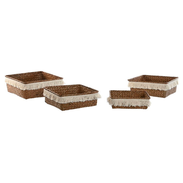 Игра на Кошници Home ESPRIT Естествено влакно Boho Износени 26 x 26 x 10 cm