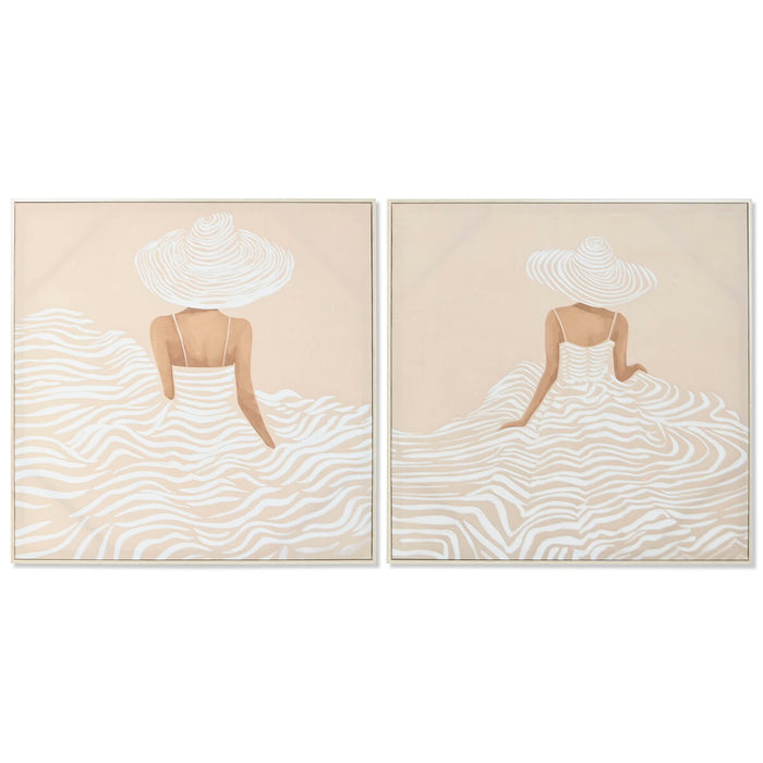 Пластно Home ESPRIT Бял Бежов Рокля Скандинавски 82,5 x 3,5 x 82,5 cm (2 броя)