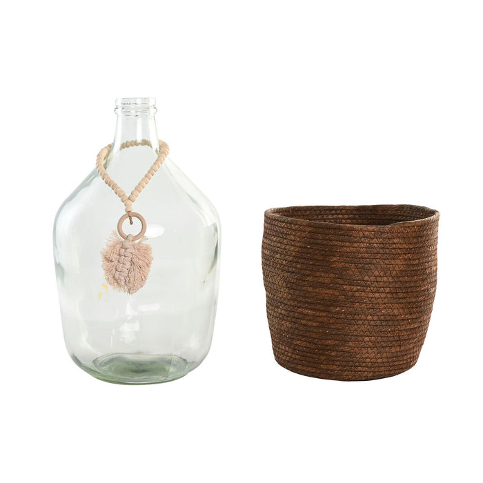 Ваза Home ESPRIT Прозрачен Тъмно сив Кристал Естествен Колониален 26 x 26 x 39 cm