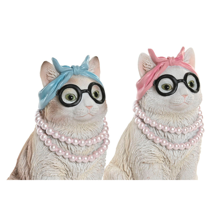 Декоративна фигурка Home ESPRIT Син Бял Розов Котка 13,5 X 13 X 19,5 CM (2 броя)