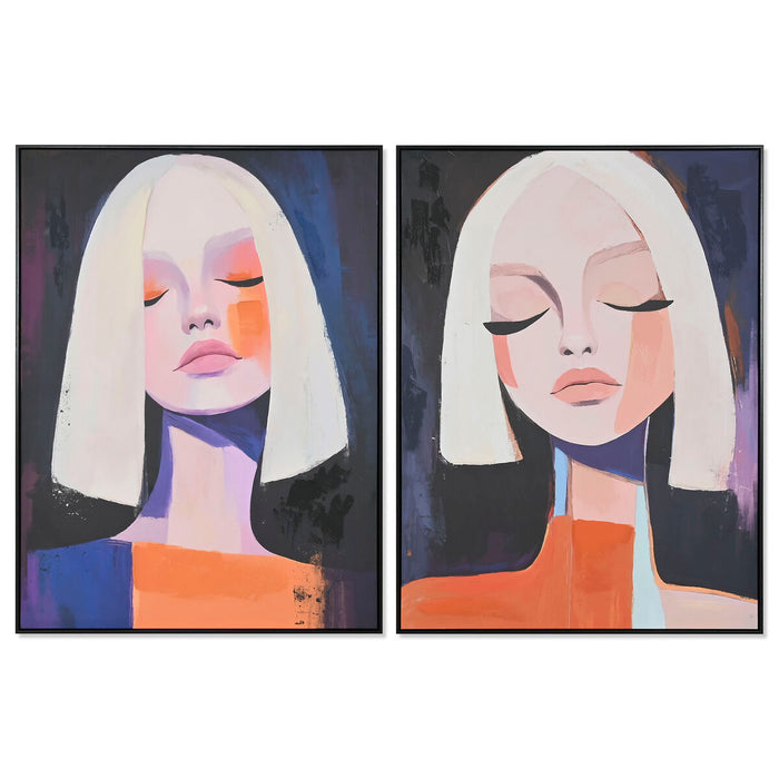 Картина Home ESPRIT Жълт Син Дама Град 90 x 4 x 120 cm (2 броя)