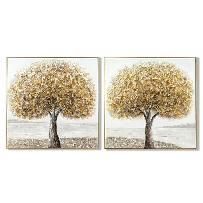 Пластно Home ESPRIT Сив Златен Дърво Традиционен 102 x 4,5 x 102 cm (2 броя)