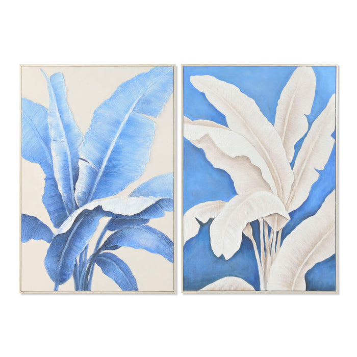 Пластно Home ESPRIT Син Бял Листи Тропически 82,5 x 4,5 x 122,5 cm (2 броя)