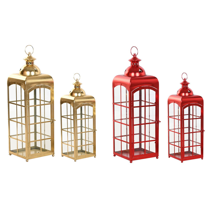 Latern Home ESPRIT Червен Златен Метал Кристал 21 x 21 x 63 cm (2 броя)