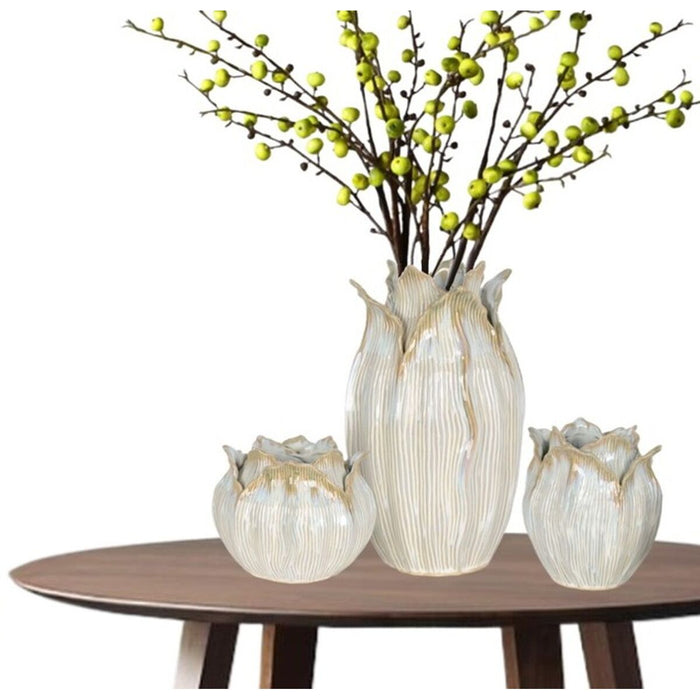 Ваза Home ESPRIT Сметана Керамика Лист на растение 19 x 19 x 33 cm