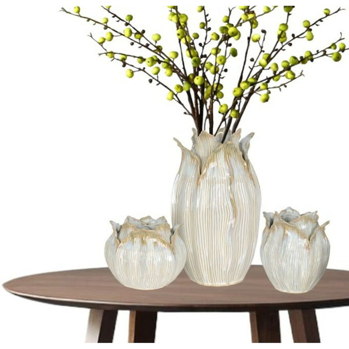 Ваза Home ESPRIT Сметана Керамика Лист на растение 22 x 22 x 19 cm