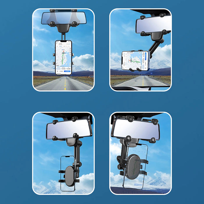 Стойка за телефон за кола за огледало за обратно виждане - черна