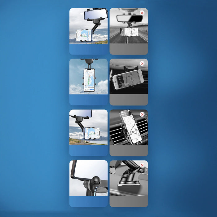 Стойка за телефон за кола за огледало за обратно виждане - черна