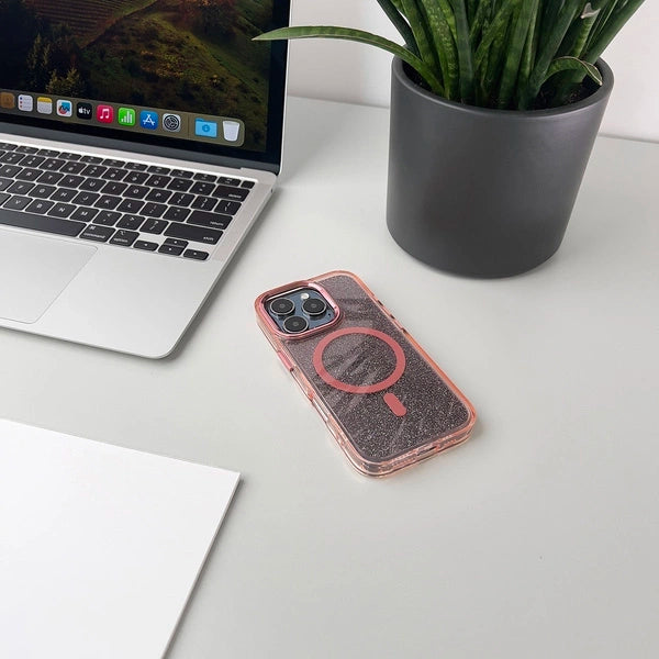 Блестящ калъф с MagSafe за iPhone 16e - розов