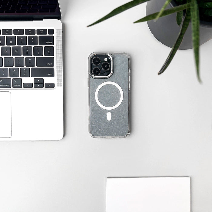 Блестящ калъф с MagSafe за Samsung Galaxy S25 Edge - бял