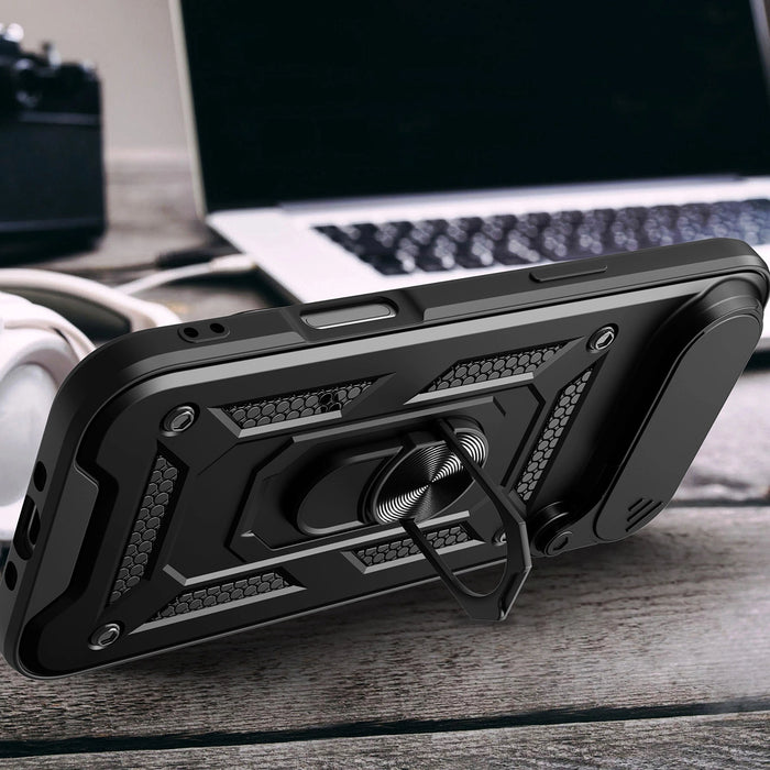 Hybrid Armor Camshield iPhone 17 Air Case със стойка и капак за камера - черен