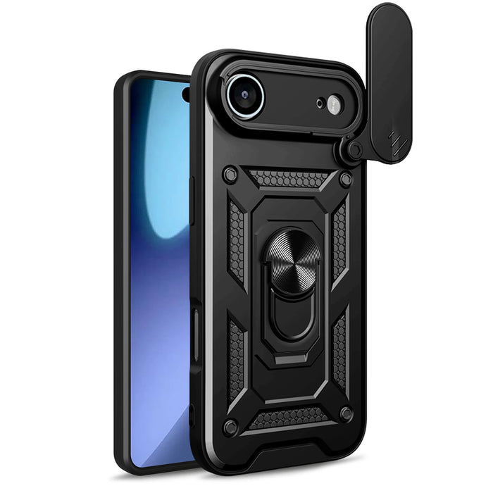 Hybrid Armor Camshield iPhone 17 Air Case със стойка и капак за камера - черен