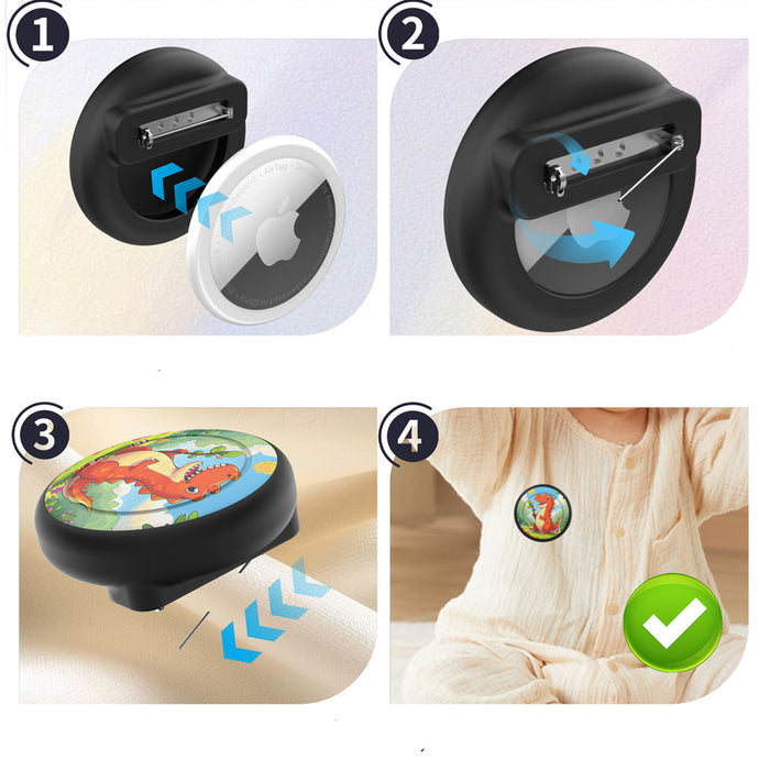 Калъф за бадж AirTag - черен с щампа на динозавър