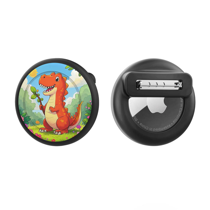 Калъф за бадж AirTag - черен с щампа на динозавър