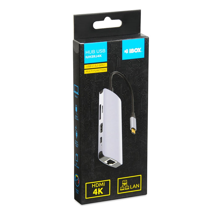 iBox IUH3RJ4K интерфейсен хъб USB Type-C 5000 Mbit/s Сребрист
