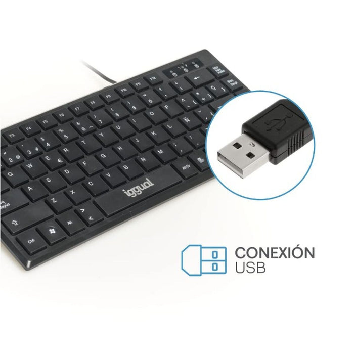 Клавиатура iggual Slim TKL-USB Черен