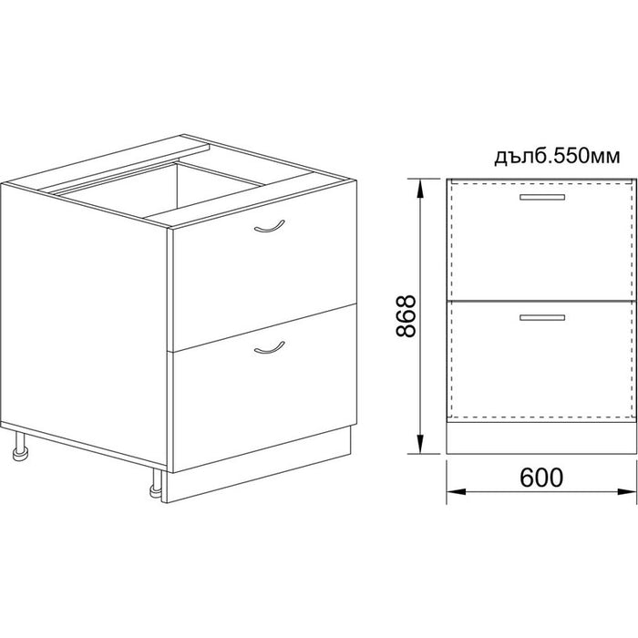 КУХНЕНСКИ ШКАФ ДОЛЕН РЕД С ДВЕ ЧЕКМЕДЖЕТА IRIM 60X55X87 СМ.