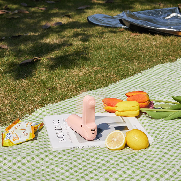 Ръчен вентилатор Jisulife Life8 Мини преносим USB вентилатор с Преносима батерия Powerbank и фенерче - розово