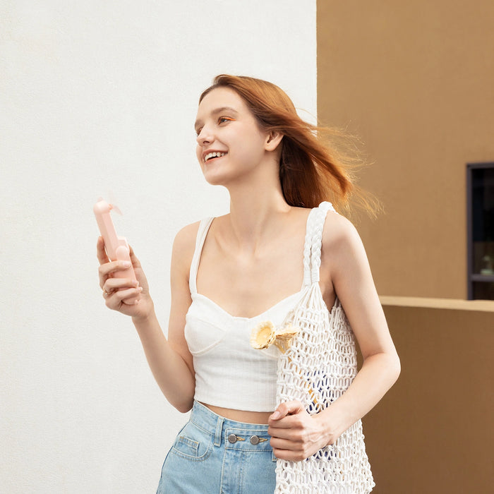 Ръчен вентилатор Jisulife Life8 Мини преносим USB вентилатор с Преносима батерия Powerbank и фенерче - розово