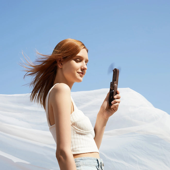 Ръчен вентилатор Jisulife Преносим USB вентилатор Life8 с Преносима батерия Powerbank и фенерче - кафяв