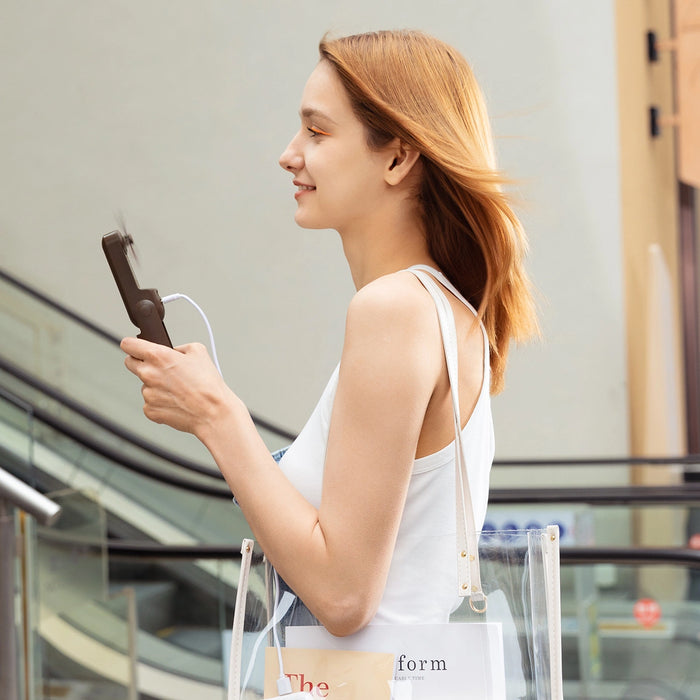 Ръчен вентилатор Jisulife Преносим USB вентилатор Life8 с Преносима батерия Powerbank и фенерче - кафяв