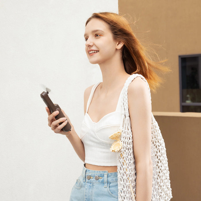 Ръчен вентилатор Jisulife Преносим USB вентилатор Life8 с Преносима батерия Powerbank и фенерче - кафяв