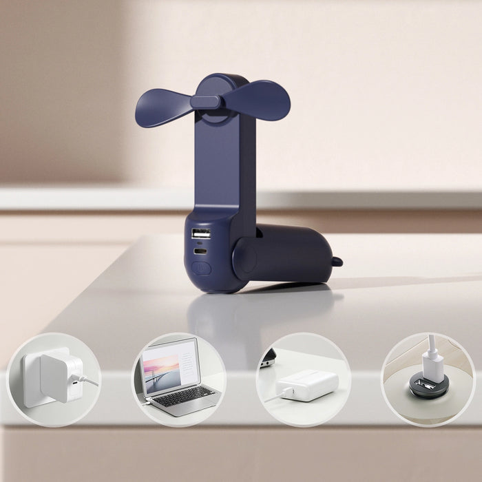 Ръчен вентилатор Jisulife Life8 Мини преносим USB вентилатор с Преносима батерия Powerbank и фенерче - син