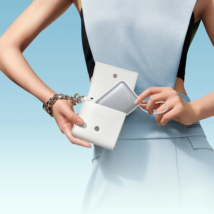 Joyroom JR-PBF27 10000mAh 22.5W Преносима батерия Powerbank с вграден USB-C и Lightning кабели - бял