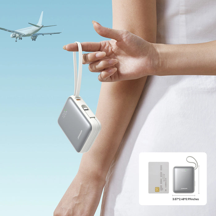 Joyroom JR-PBF27 10000mAh 22.5W Преносима батерия Powerbank с вграден USB-C и Lightning кабели - бял