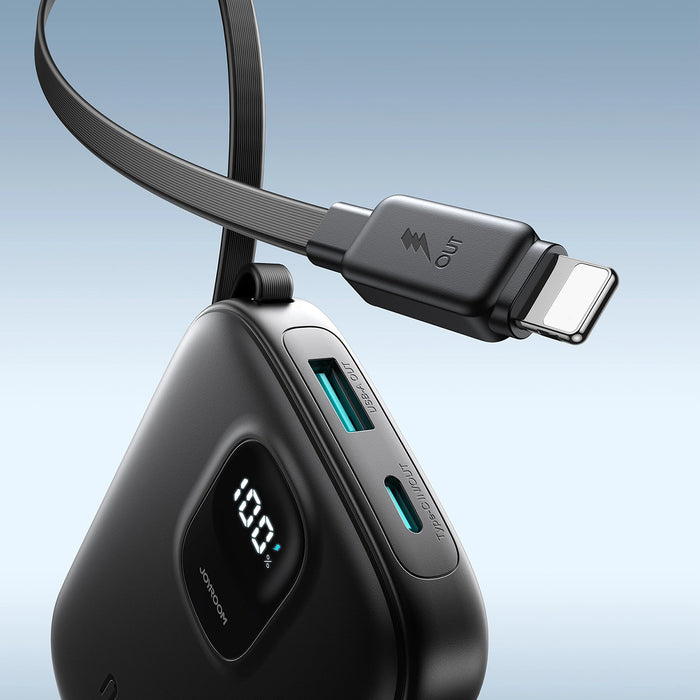 Joyroom JR-PBF18 22.5W 10000mAh Преносима батерия Powerbank с вграден Lightning кабел + USB-C кабел 0.25 см - черен