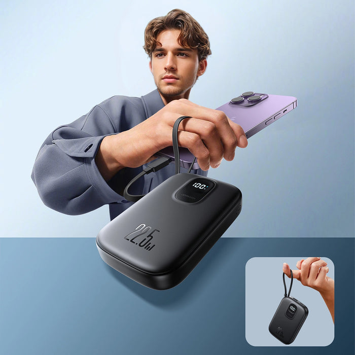 Joyroom JR-PBF18 22.5W 10000mAh Преносима батерия Powerbank с вграден Lightning кабел + USB-C кабел 0.25 см - черен