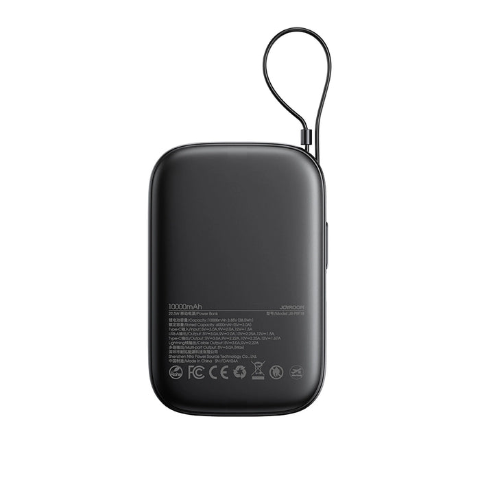 Joyroom JR-PBF18 22.5W 10000mAh Преносима батерия Powerbank с вграден Lightning кабел + USB-C кабел 0.25 см - черен
