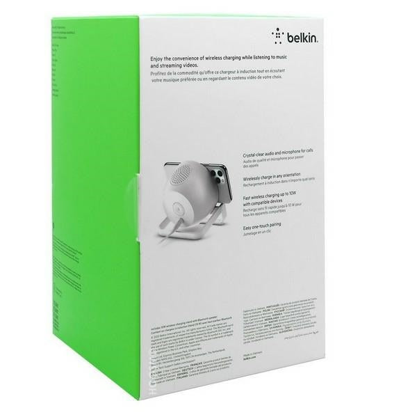 Индукционно зарядно Belkin 10W с високоговорител, бяло