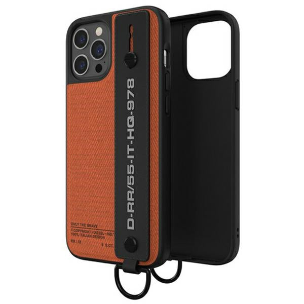 Кожен калъф Diesel Handstrap Case Utility Twilli за iPhone 12/12 Pro, черно-оранжев — 44288