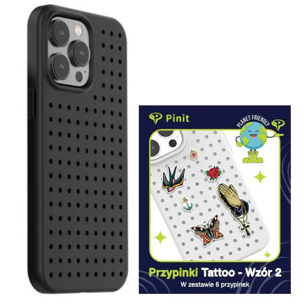 Комплект калъф Pinit Dynamic + Tattoo за iPhone 14 Pro Max 6.7", черен, дизайн 2