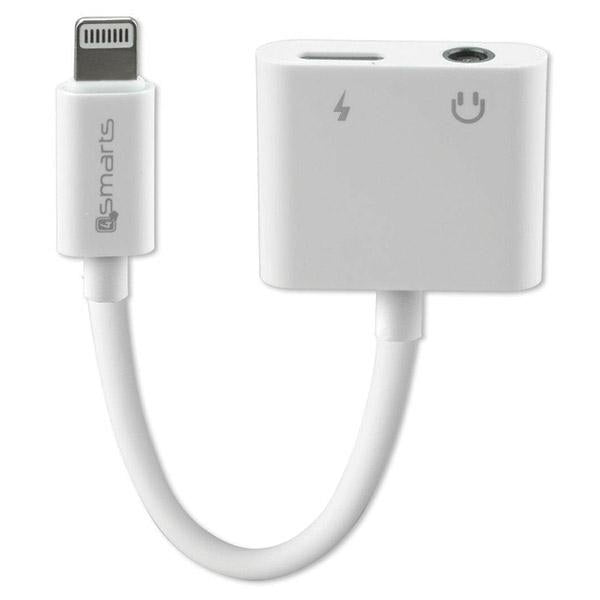 Адаптер 4smarts разцепващ Lightning на Lightning + 3.5mm AUX, бял