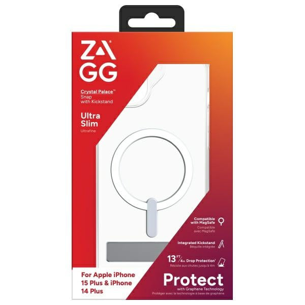 Калъф ZAGG ZAGG Crystal Palace Snap Kickstand MagSafe за iPhone 15 Plus, прозрачен