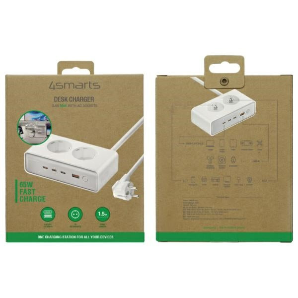 Удължител 4smarts 6в1 65W GaN, бял