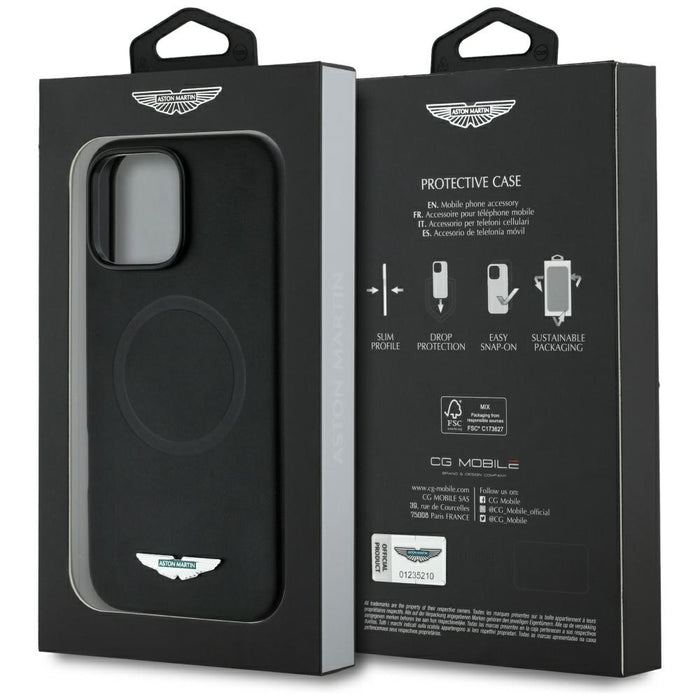 Калъф Aston Martin HC FW Logo MagSafe за iPhone 16 Pro, черен