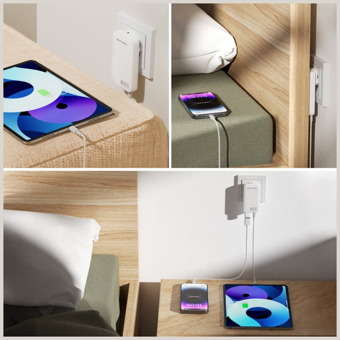 Зарядно 4smarts FlatPlug Slim Dual 45W GaN, бял