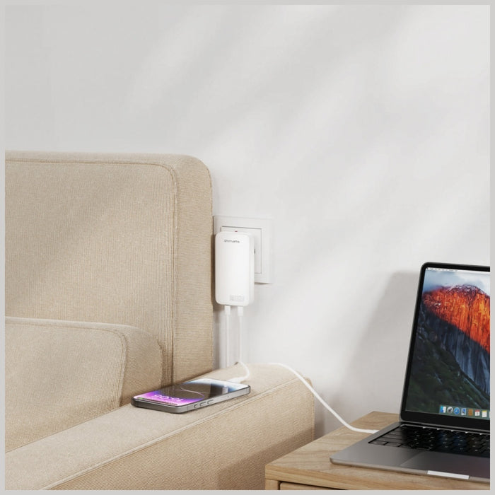 Зарядно 4smarts FlatPlug Slim Dual 65W GaN, бяло