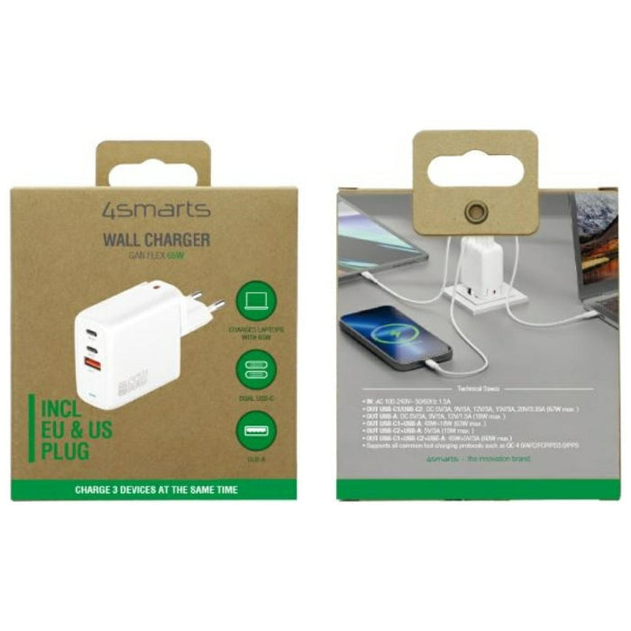 Зарядно 4smarts Flex 65W + 2xUSB-C + 1xUSB-A, бял